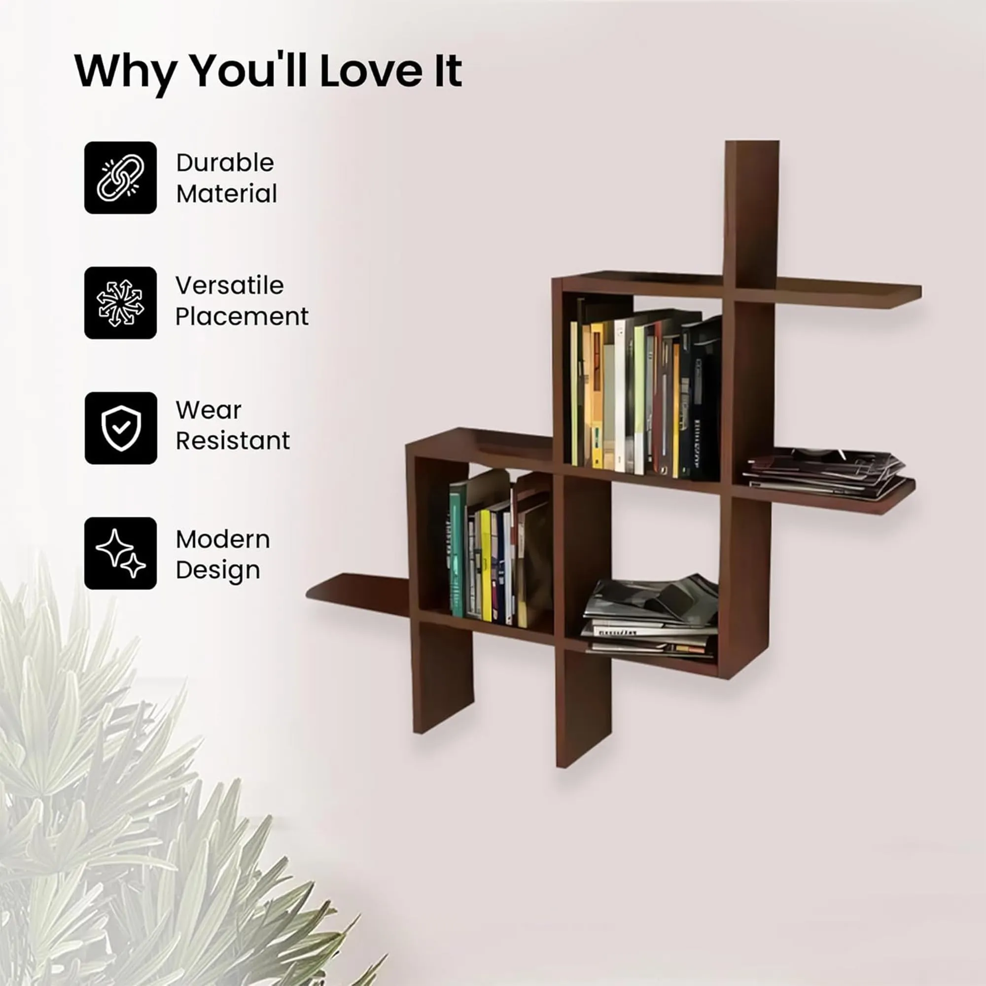 Kuber Industries Durable Wooden Sturdy & Long Lasting Floating Wall Mount Wooden Wall Shelf for Bedroom & Living Room | Furniture Wall Rack Shelf for Decor | Brown