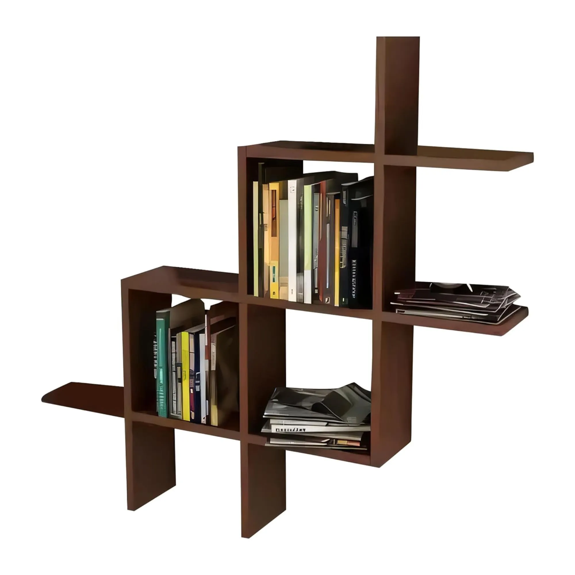 Kuber Industries Durable Wooden Sturdy & Long Lasting Floating Wall Mount Wooden Wall Shelf for Bedroom & Living Room | Furniture Wall Rack Shelf for Decor | Brown