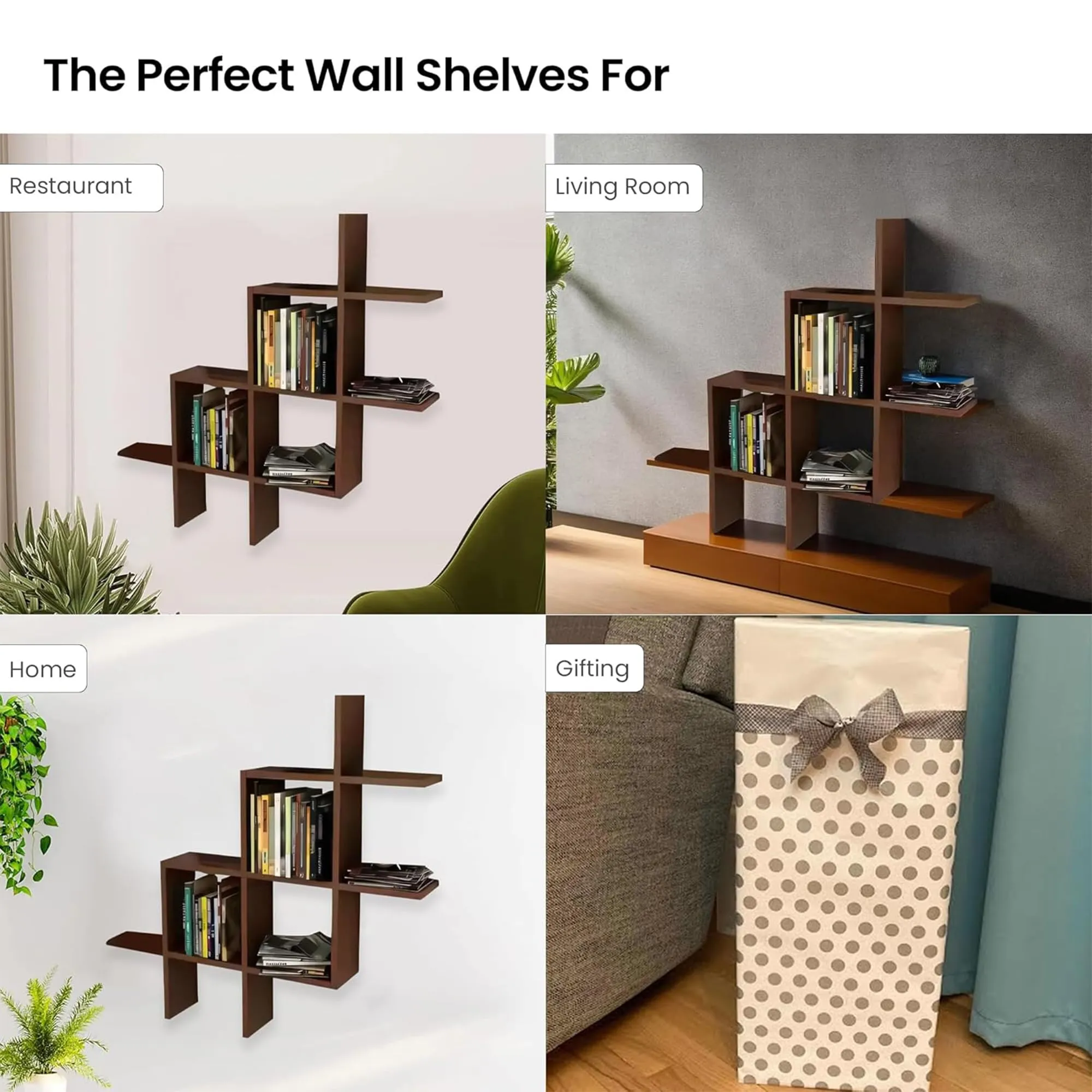 Kuber Industries Durable Wooden Sturdy & Long Lasting Floating Wall Mount Wooden Wall Shelf for Bedroom & Living Room | Furniture Wall Rack Shelf for Decor | Brown