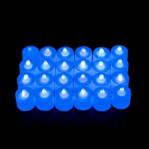 Kuber Industries LED Tea Light Candles for Home Decor |Battey Operated |Flameless Yellow Light |Diwali Lights for Home Decoration, Other Festivities & Parties|B0-051702B (Candle with Blue) Pack of 24