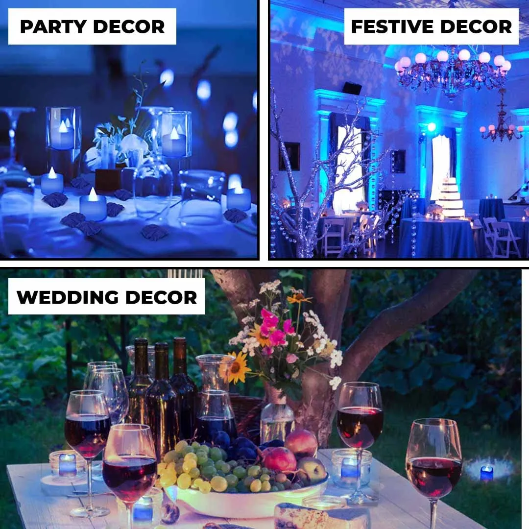 Kuber Industries LED Tea Light Candles for Home Decor |Battey Operated |Flameless Yellow Light |Diwali Lights for Home Decoration, Other Festivities & Parties|B0-051702B (Candle with Blue) Pack of 24