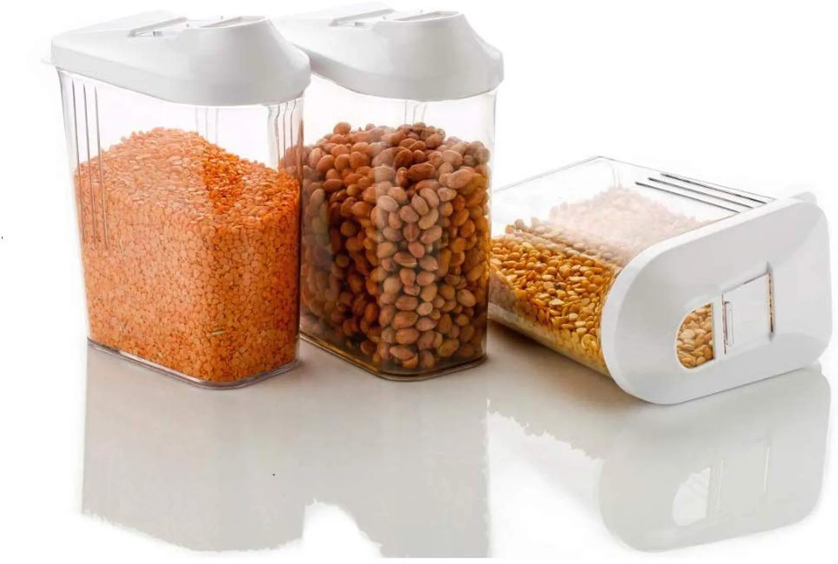 Kuber Industries Plastic Storage container Set with sliding Mouth, Set of 6, 750ml (White) - CTKTC30867