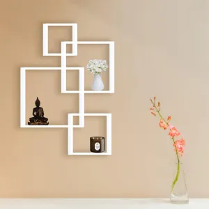 Kuber Industries Wooden 4 Intersecting Wall Mount Wooden Wall Shelf for Bedroom & Living Room | DIY Assembly Book Shelve for Home Library | Wall Rack Shelf for Decor | White