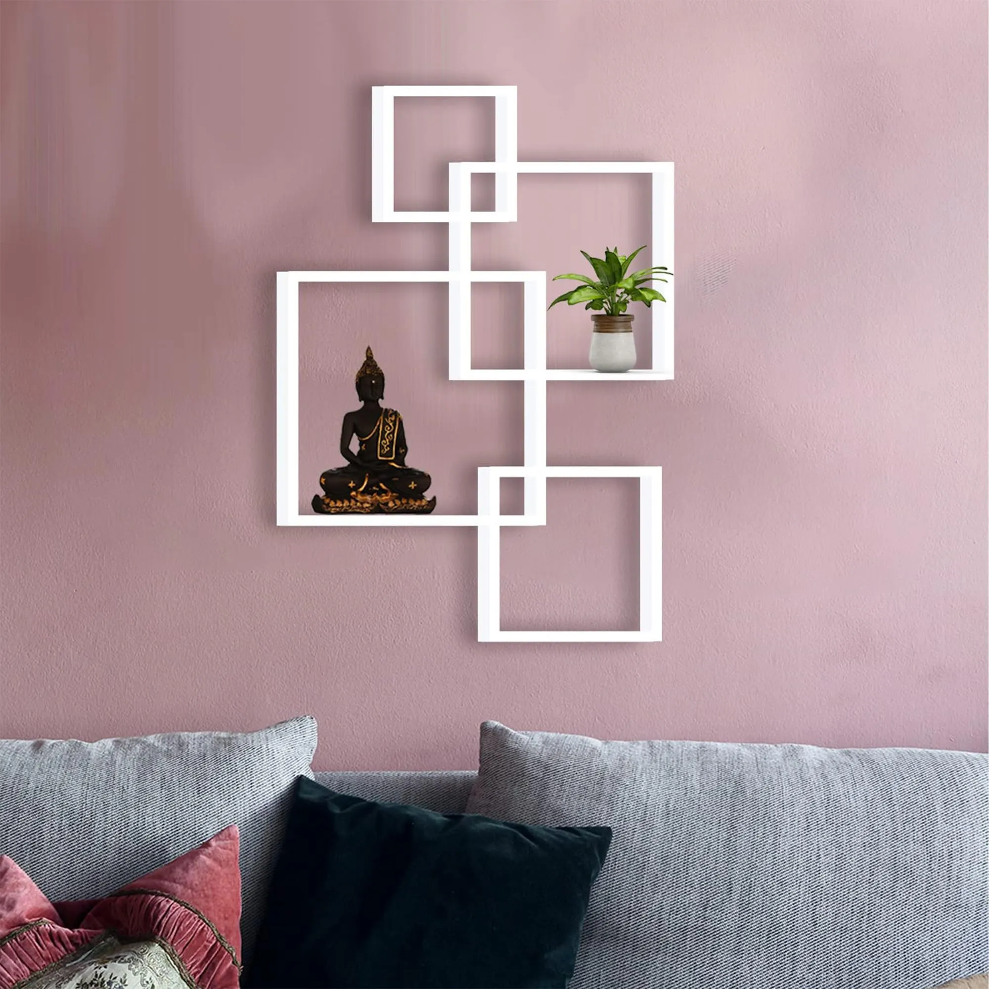 Kuber Industries Wooden 4 Intersecting Wall Mount Wooden Wall Shelf for Bedroom & Living Room | DIY Assembly Book Shelve for Home Library | Wall Rack Shelf for Decor | White
