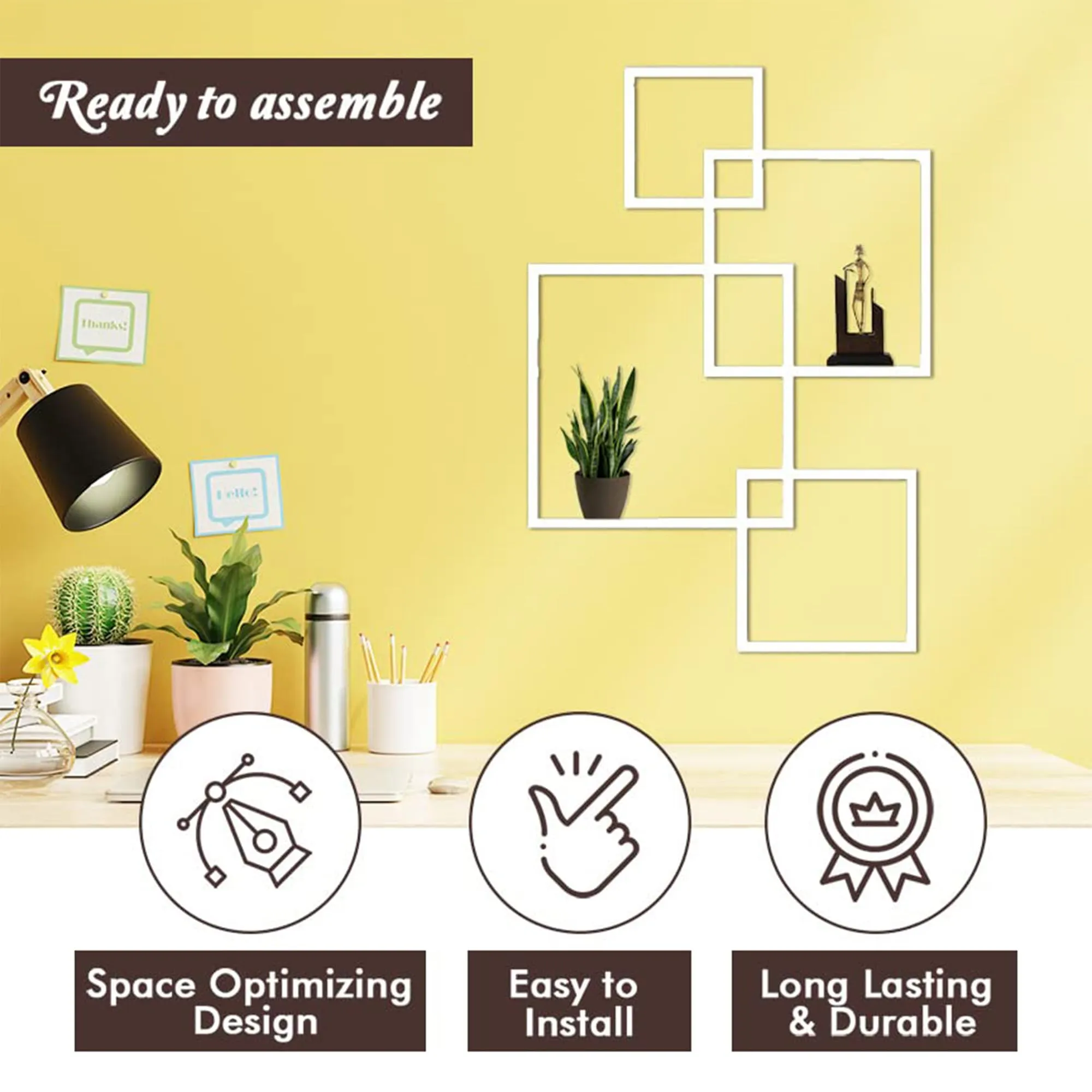 Kuber Industries Wooden 4 Intersecting Wall Mount Wooden Wall Shelf for Bedroom & Living Room | DIY Assembly Book Shelve for Home Library | Wall Rack Shelf for Decor | White