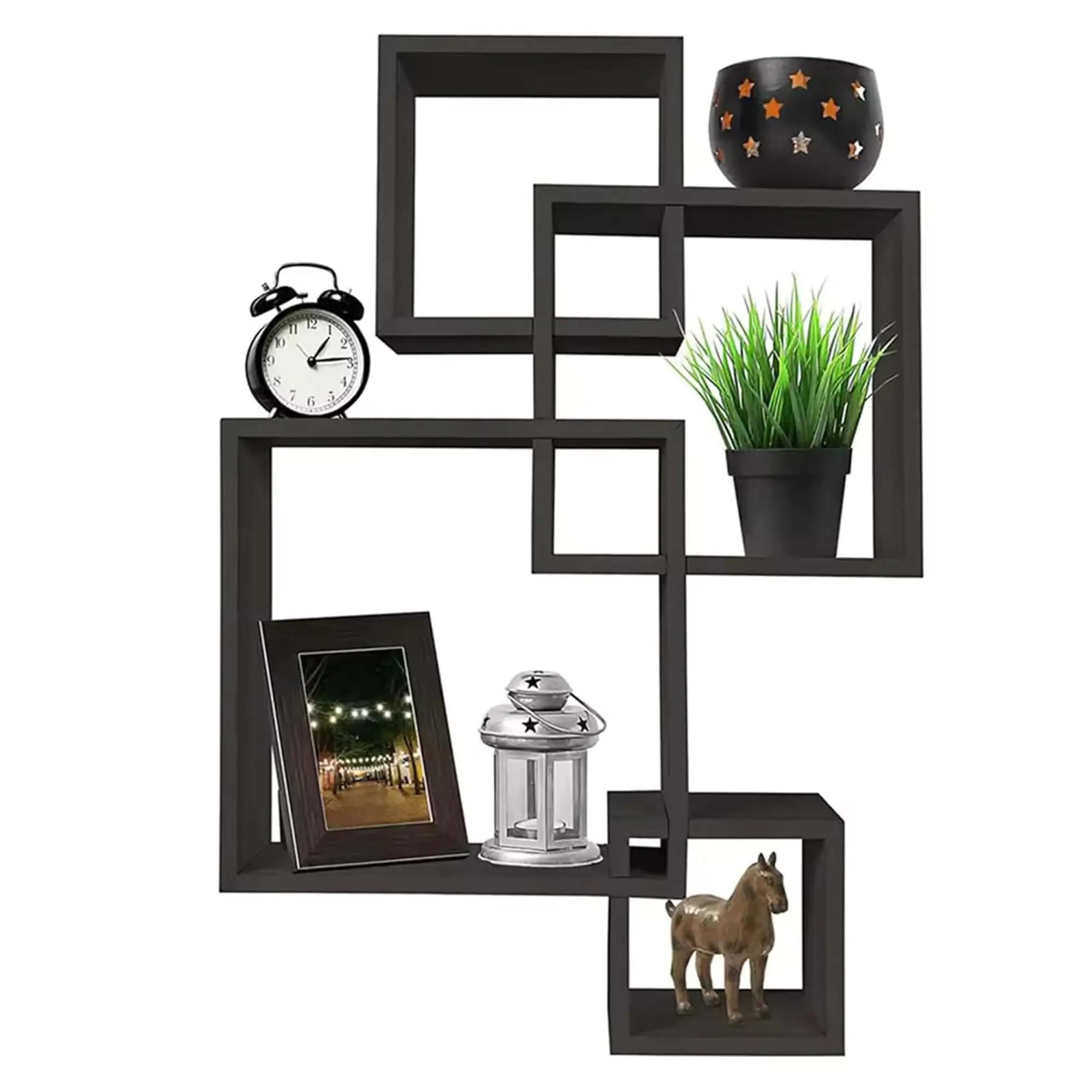 Kuber Industries Wooden 4 Intersecting Wall Mount Wooden Wall Shelf for Bedroom & Living Room | DIY Assembly Book Shelves for Home Library | Wall Rack Shelf for Decor | Black