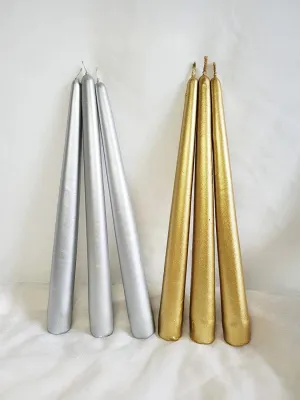 Kween Taper Candle, Party Candles| Diwali Candles l Size- 9" Long (Qty: 6) (Golden & Silver)