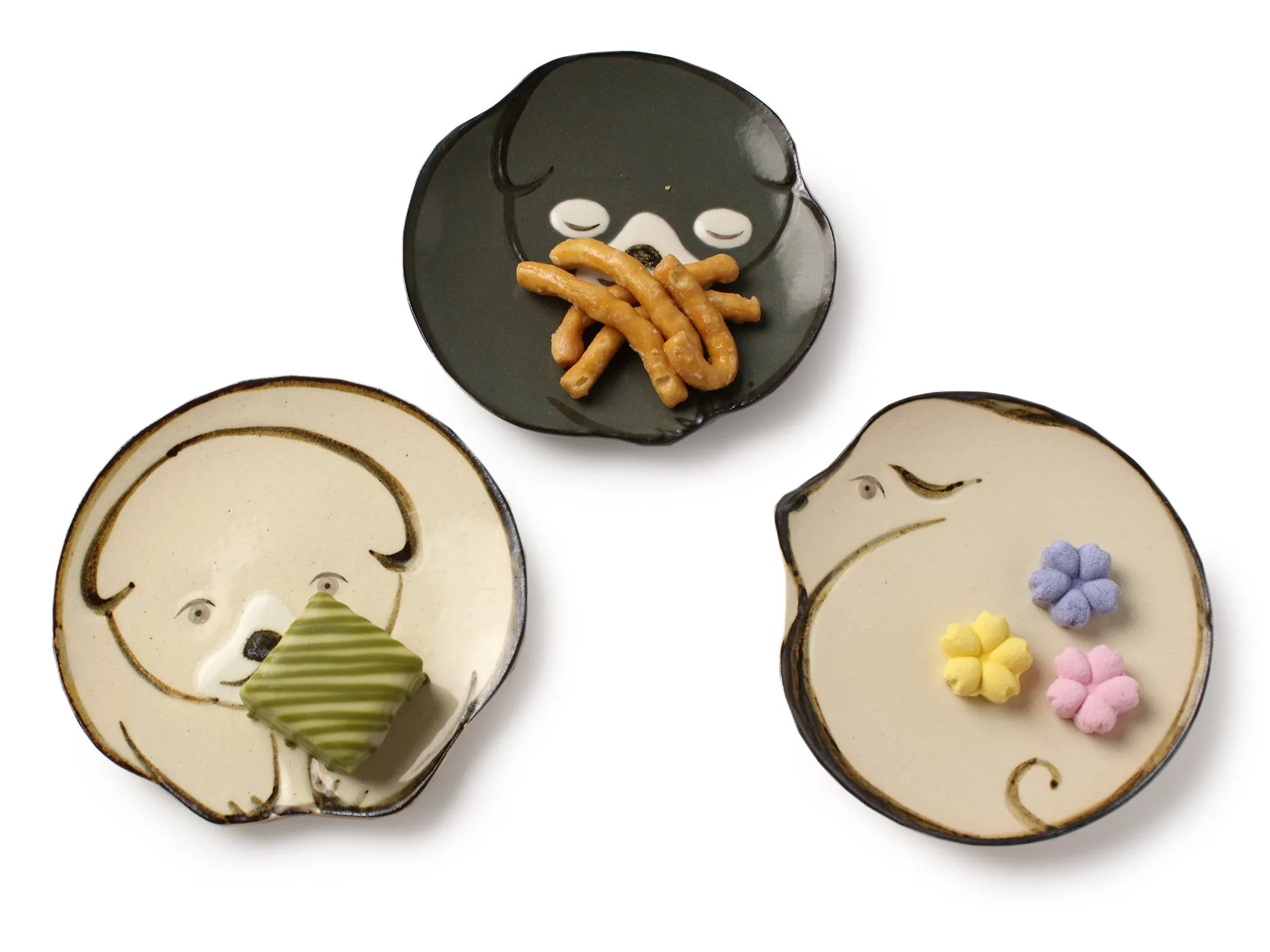 Kyo-yaki Ware Tiny plate series "Puppy" - 3 Plate SET