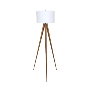 LAMP FLOOR-BROWN METAL TRIPOD-WHITE SHADE 153cm
