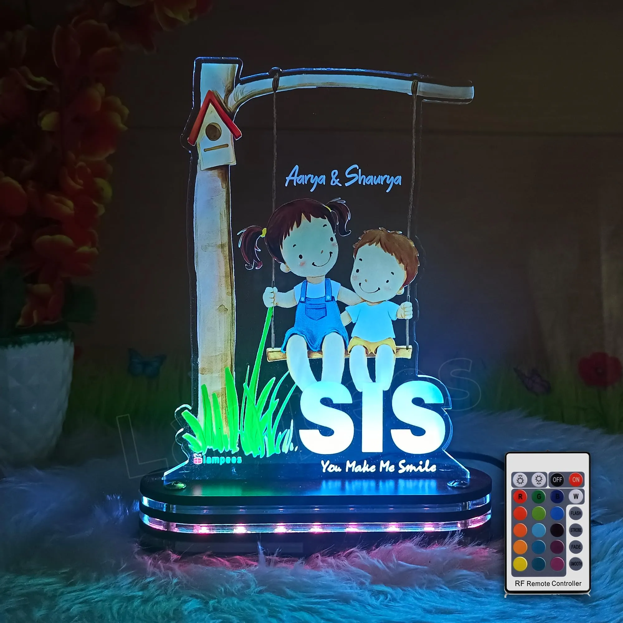 lampees Personalized 3D LED lamp Rakhi Brother Sister name - Multi Color (SIS)
