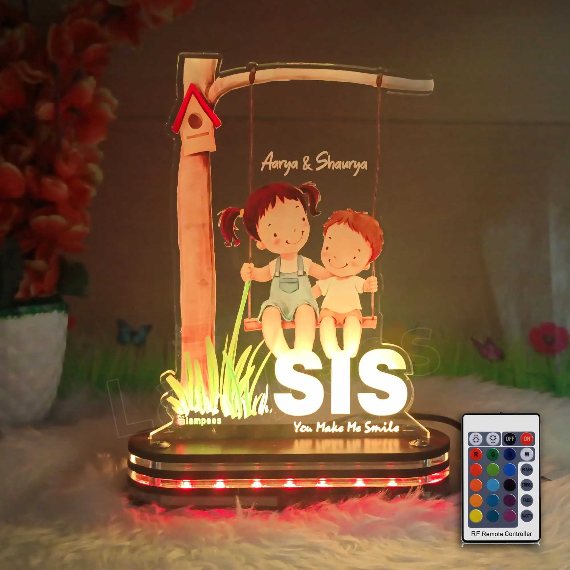 lampees Personalized 3D LED lamp Rakhi Brother Sister name - Multi Color (SIS)