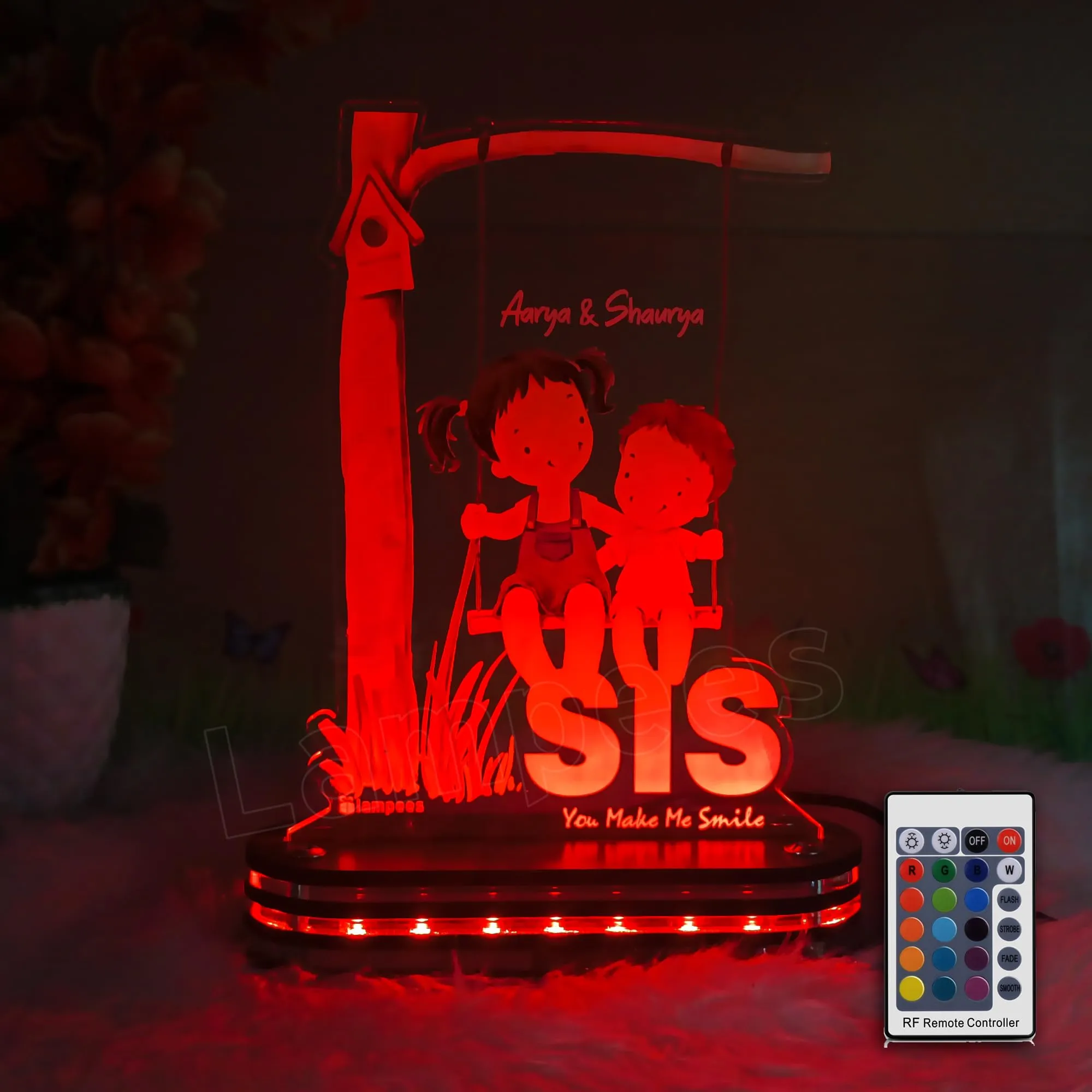 lampees Personalized 3D LED lamp Rakhi Brother Sister name - Multi Color (SIS)