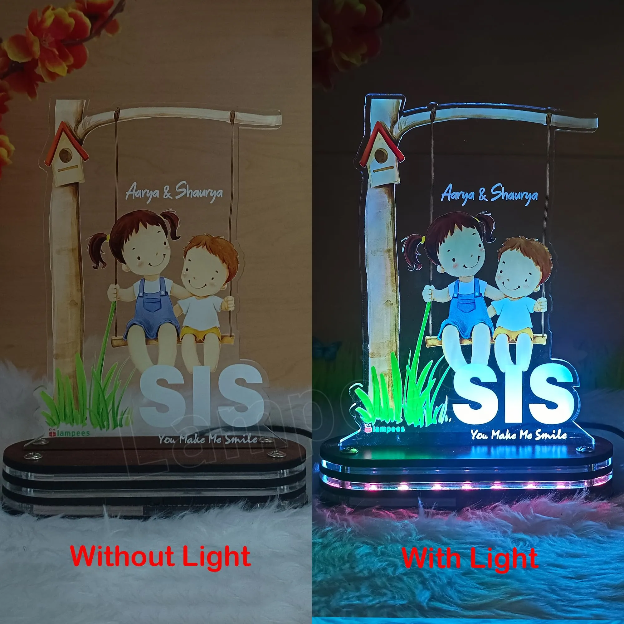 lampees Personalized 3D LED lamp Rakhi Brother Sister name - Multi Color (SIS)