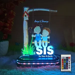 lampees Personalized 3D LED lamp Rakhi Brother Sister name - Multi Color (SIS)