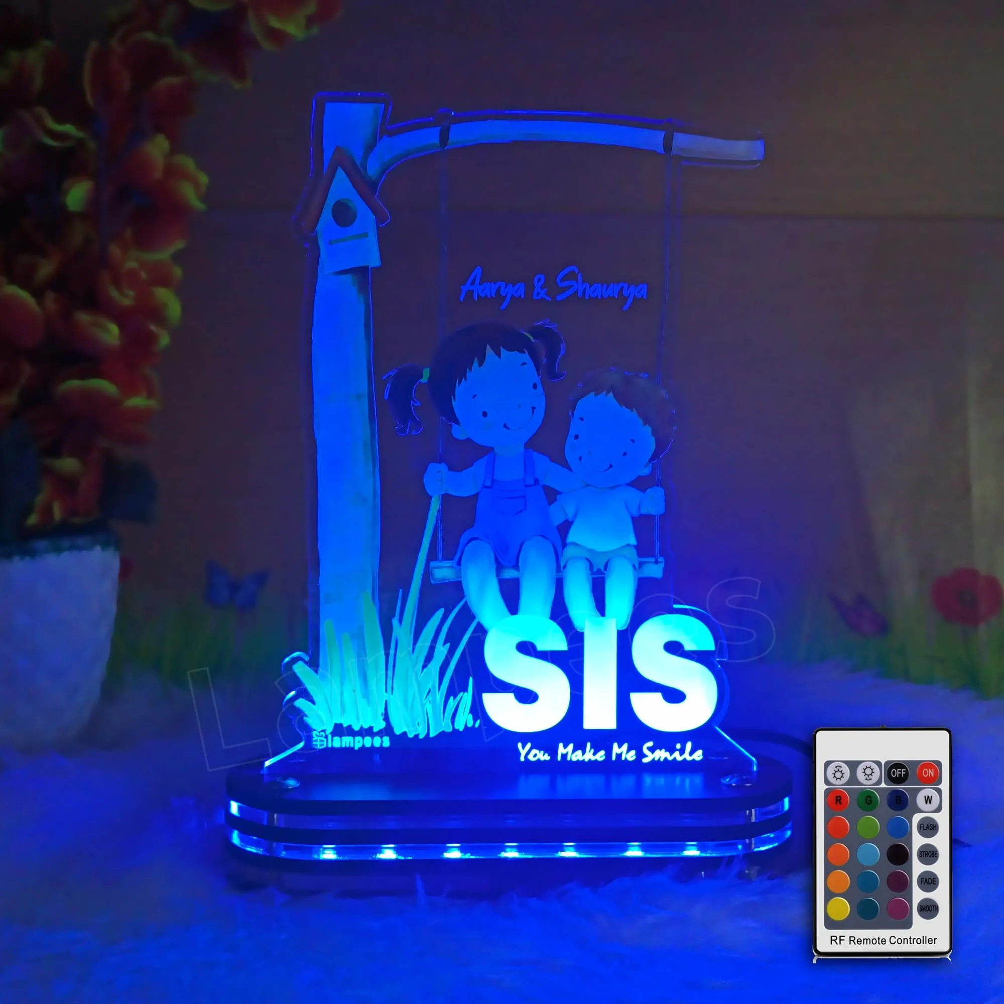 lampees Personalized 3D LED lamp Rakhi Brother Sister name - Multi Color (SIS)