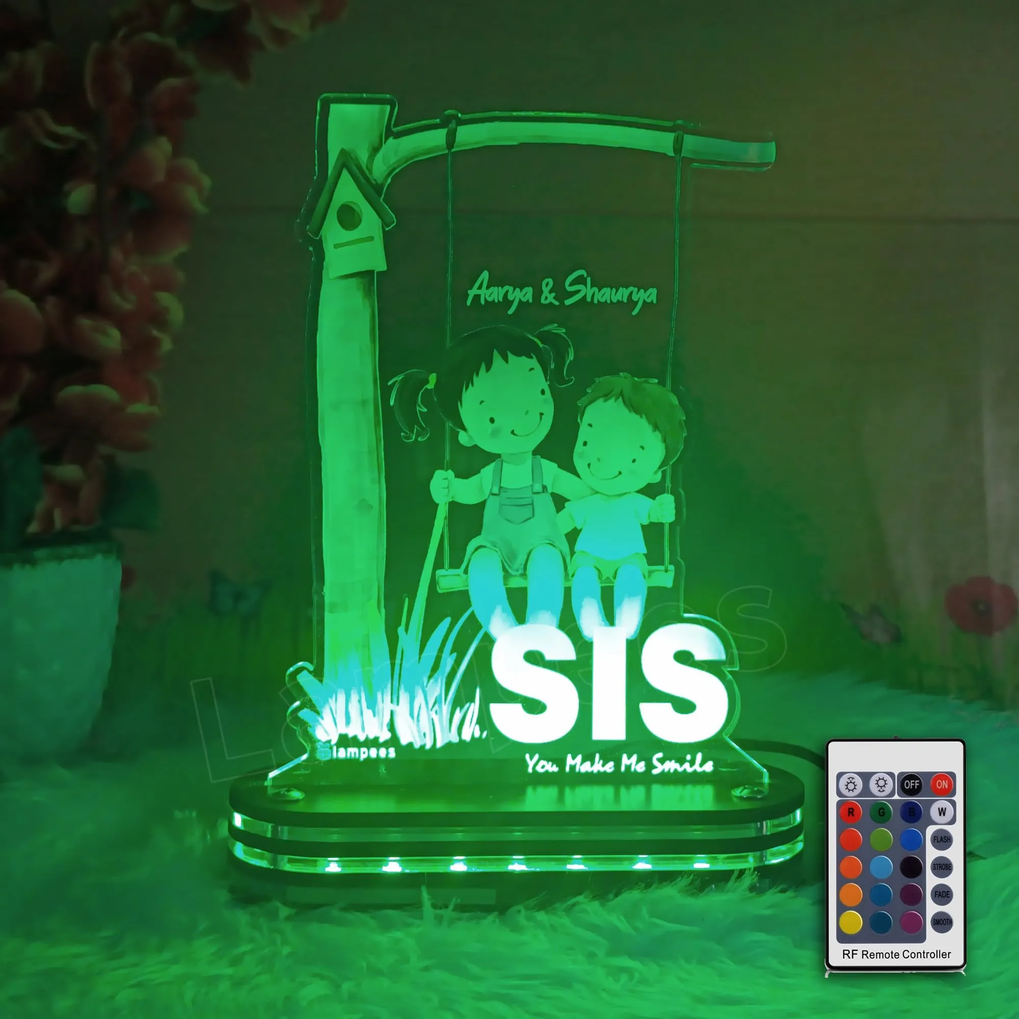 lampees Personalized 3D LED lamp Rakhi Brother Sister name - Multi Color (SIS)