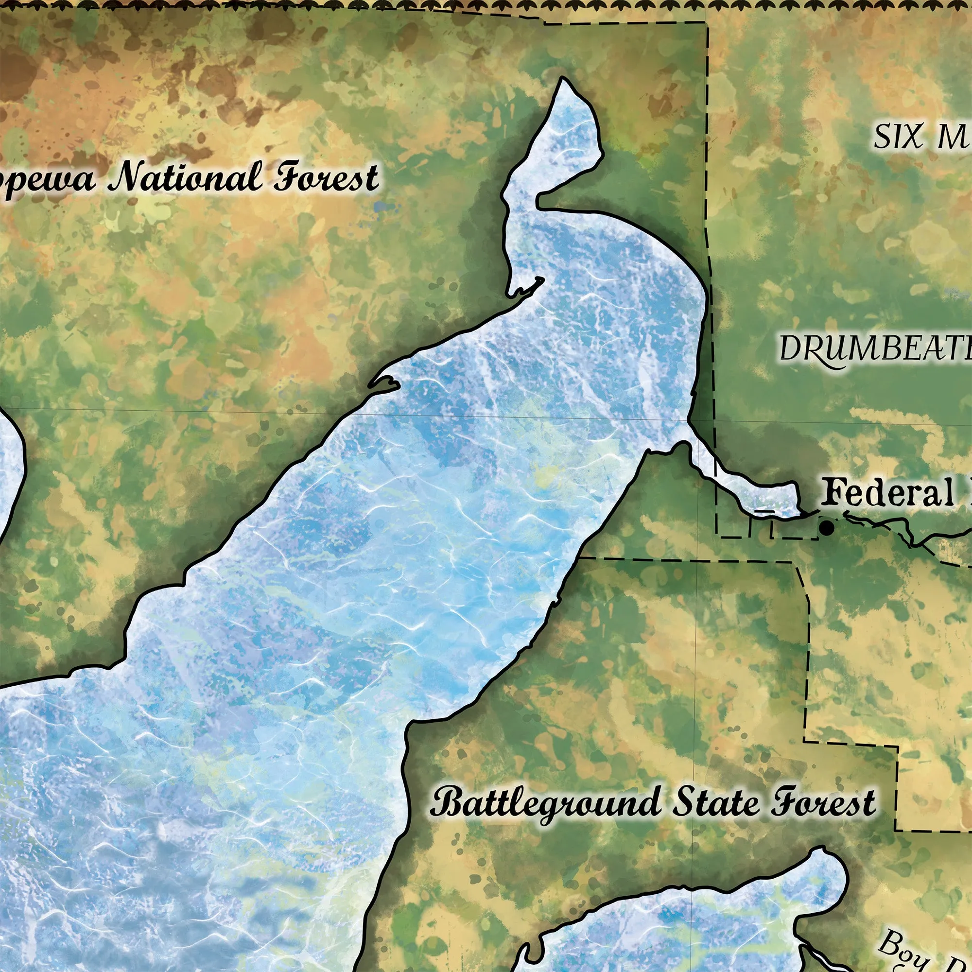 Leech Lake Minnesota Map Sherpa Fleece Blanket Double Stitched Edges Cozy Luxury Fluffy Super Soft 430 GSM Polyester Throw Blanket