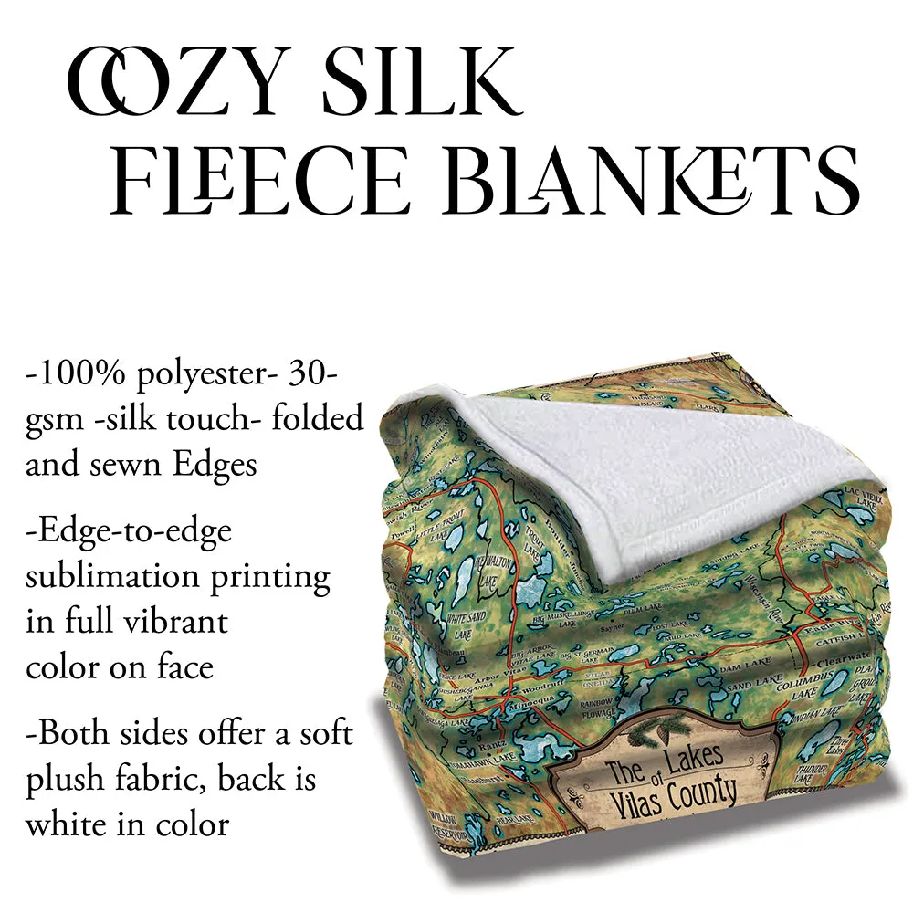 Leech Lake Minnesota Map Sherpa Fleece Blanket Double Stitched Edges Cozy Luxury Fluffy Super Soft 430 GSM Polyester Throw Blanket