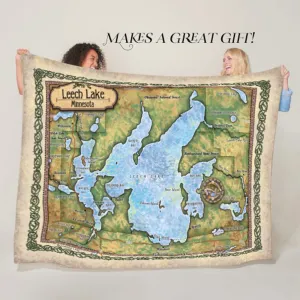 Leech Lake Minnesota Map Sherpa Fleece Blanket Double Stitched Edges Cozy Luxury Fluffy Super Soft 430 GSM Polyester Throw Blanket