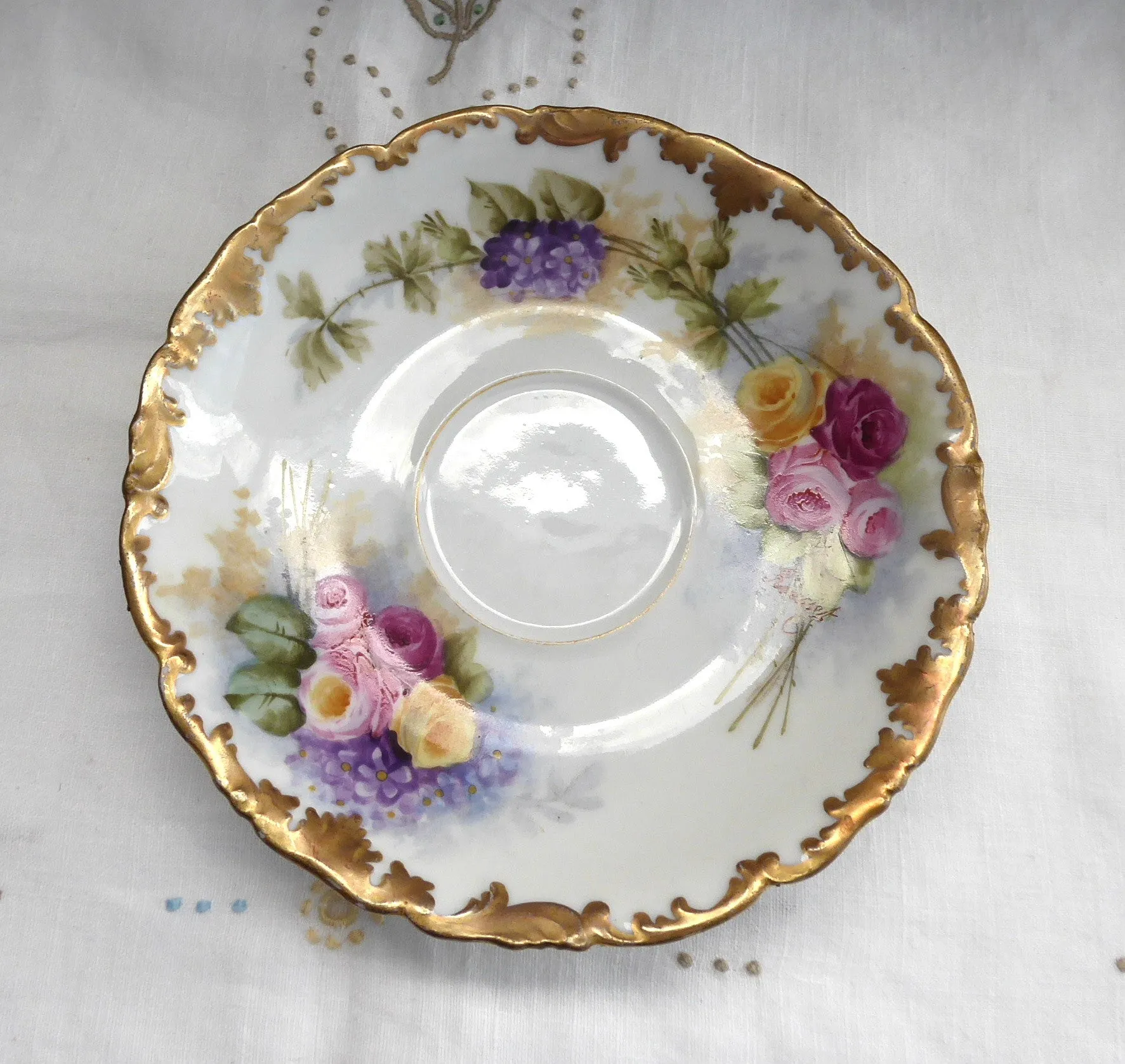 Limoges Hand Painted Cup And Saucer Signed Antique T&V Edwardian Teacup