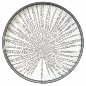 Linen White Neutral Palm 15 Inch Round Tray