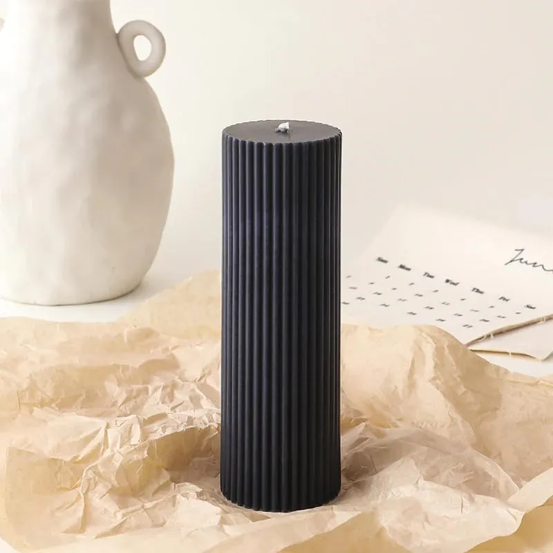 Luces Soy Wax Black Long Ribbed Pillar Candles Pack of 3 Scented 2''x5''Inches Candle Valentine Gift Wedding Home Party Decoration Spa X-mass Church