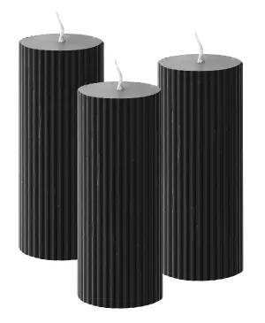 Luces Soy Wax Black Long Ribbed Pillar Candles Pack of 3 Scented 2''x5''Inches Candle Valentine Gift Wedding Home Party Decoration Spa X-mass Church
