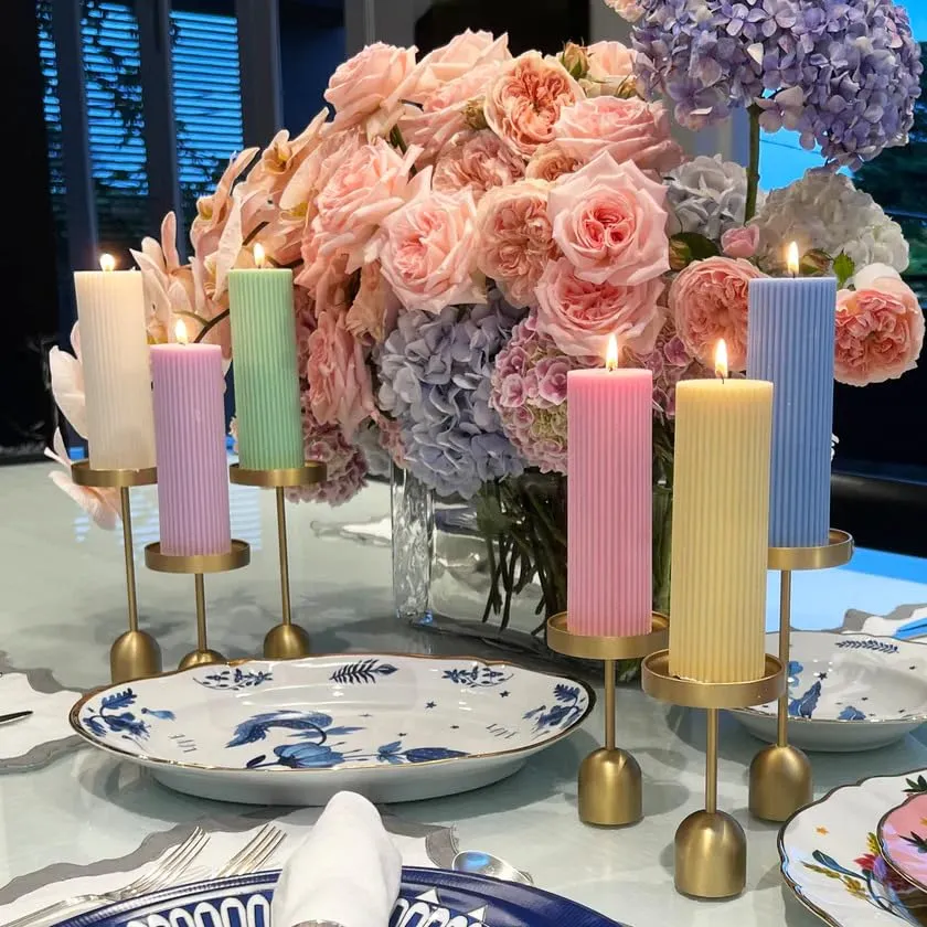 Luces Soy Wax Purple Long Ribbed Pillar Candles Pack of 3 Scented 2''x5''Inches Candle Valentine Gift Wedding Home Party Decoration Spa X-mass Church