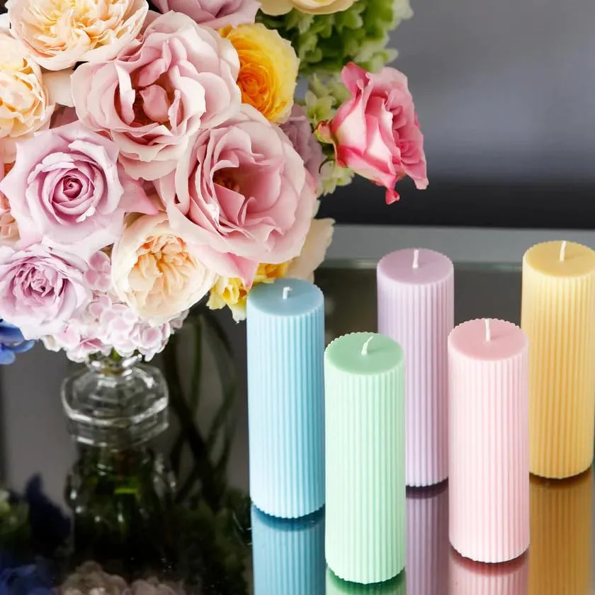 Luces Soy Wax Purple Long Ribbed Pillar Candles Pack of 3 Scented 2''x5''Inches Candle Valentine Gift Wedding Home Party Decoration Spa X-mass Church