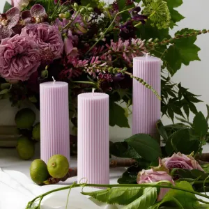 Luces Soy Wax Purple Long Ribbed Pillar Candles Pack of 3 Scented 2''x5''Inches Candle Valentine Gift Wedding Home Party Decoration Spa X-mass Church