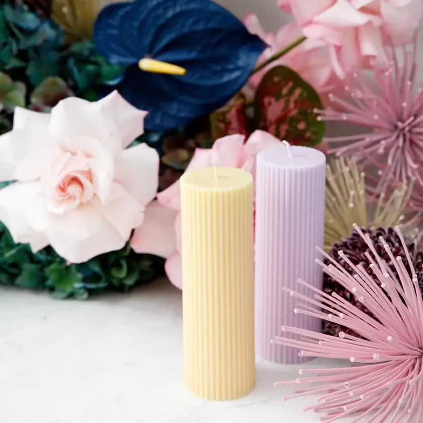 Luces Soy Wax Purple Long Ribbed Pillar Candles Pack of 3 Scented 2''x5''Inches Candle Valentine Gift Wedding Home Party Decoration Spa X-mass Church