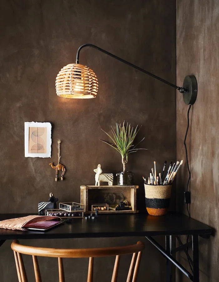 Madam Stoltz Industrial Directional Wall Light with Bamboo Weave Shade