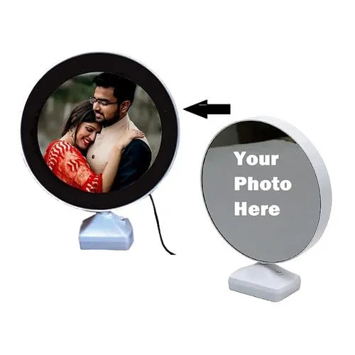 Magic Mirror Photo Frame with Light Photos Gift Personalized Customized Frames for Valentine’s Day Gifts, Anniversary, Birthday and Home Decor (ROUND)