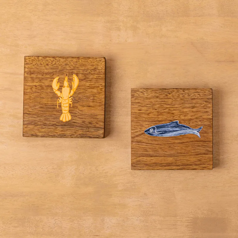 Mango Wood Trivets | Marine | Beige | Set of 2