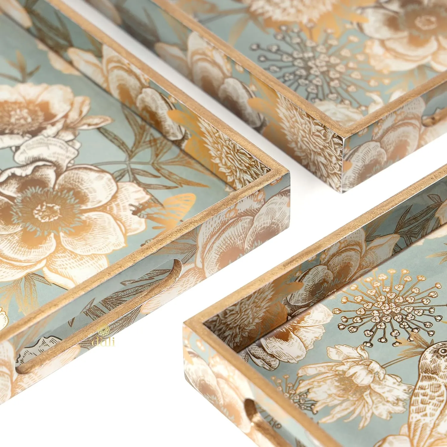 MDF WOOD ENAMEL COATED MULTIPURPOSE RECTANGULAR TRAYS - SET OF 3