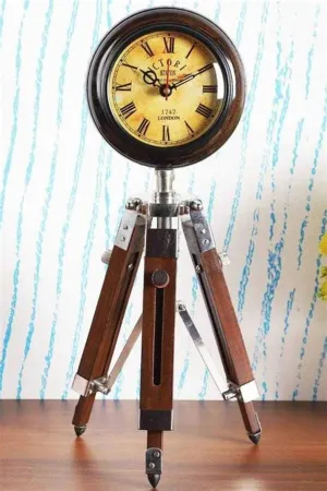 Medical Hub Wooden Antique Stand Clock with Adjustable Tripod of 12 inch Vintage Look self Standing for Corner, Desk,Table for Bedroom, Livingroom & Diningroom ETC.