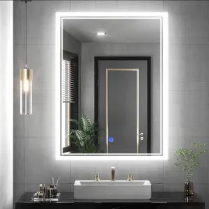 MERKEZI ART MA26 LED Light Mirror for Wall, Bathroom, Bedroom, Living Room, Makeup Room, 3 in 1 Color Light Wall Mirror (18 x 24 Inch)
