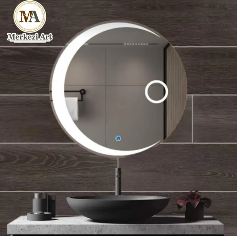 MERKEZI ART Round Shape Inbuild Led Lights Decorative Wall Mirror for Bathroom, Living Room, Bedroom, Vanity Mirrors, Makeup 24 x 24 Inch (MC07)