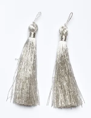 Metallic Silver Tiered Tassel 2"