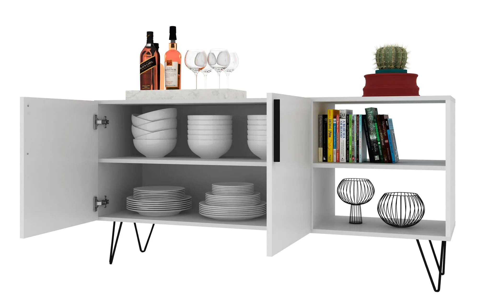 Mid-Century - Modern Nolita 53.15" Sideboard with 4 Shelves in White