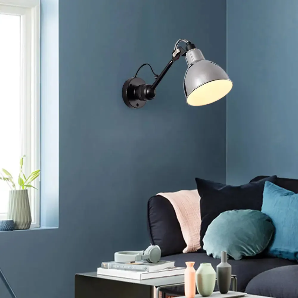Minimalist 1-Head Wall Lamp with Metal Shade - Black/White Sconce Lighting for Living Room