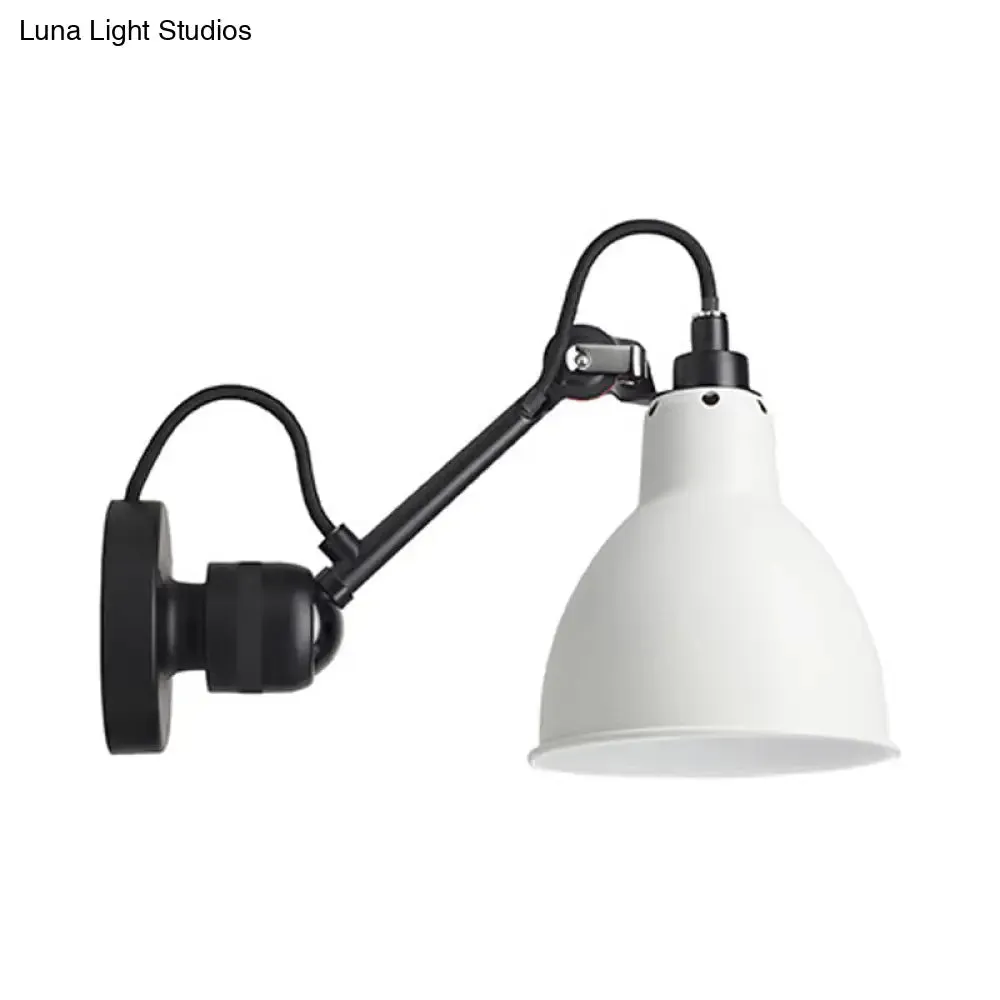 Minimalist 1-Head Wall Lamp with Metal Shade - Black/White Sconce Lighting for Living Room