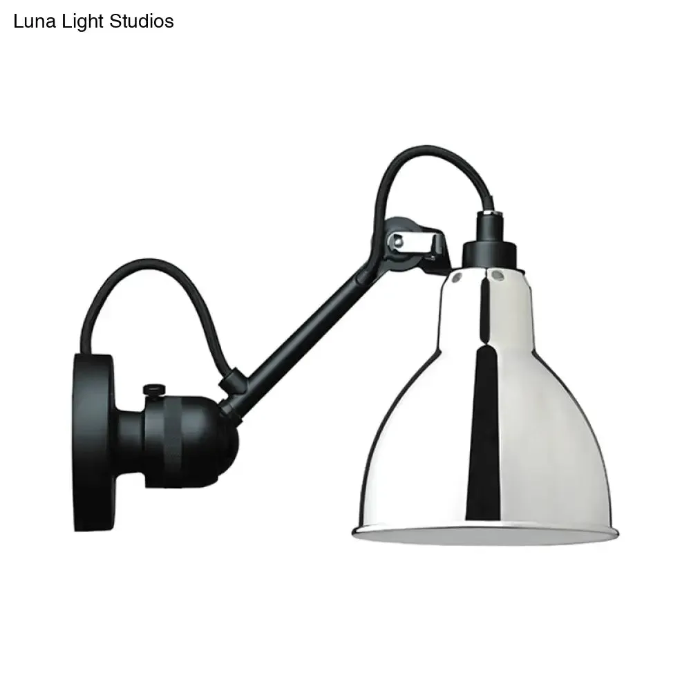 Minimalist 1-Head Wall Lamp with Metal Shade - Black/White Sconce Lighting for Living Room