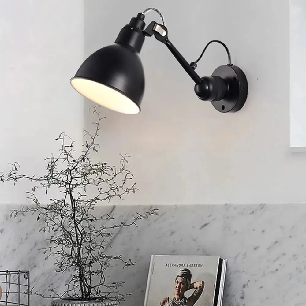Minimalist 1-Head Wall Lamp with Metal Shade - Black/White Sconce Lighting for Living Room