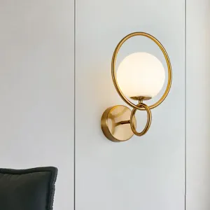 Modern 1-Bulb Brass Finish Wall Lamp with Opal Glass Shade