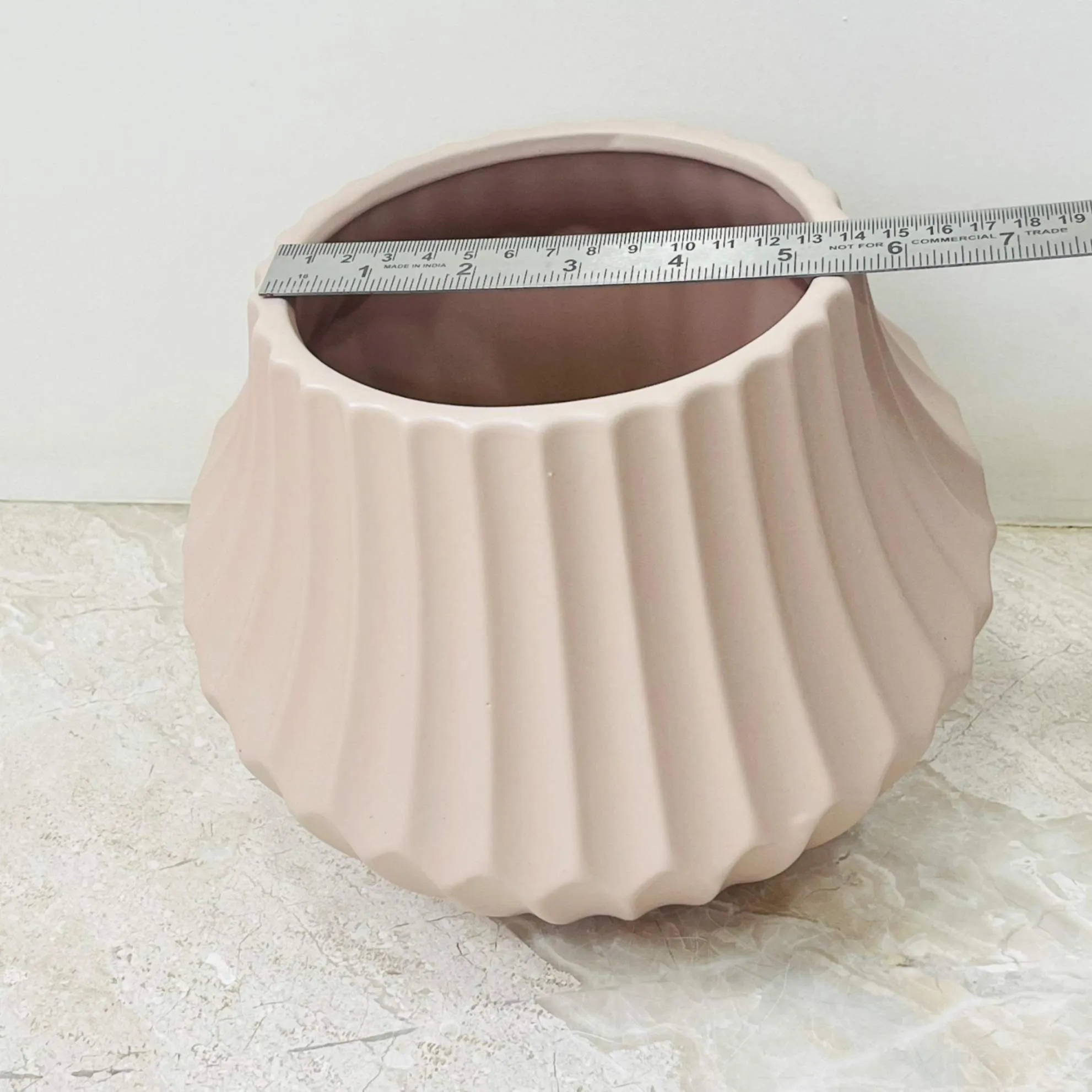 Modern Beige Ribbed Ceramic Plant Pot