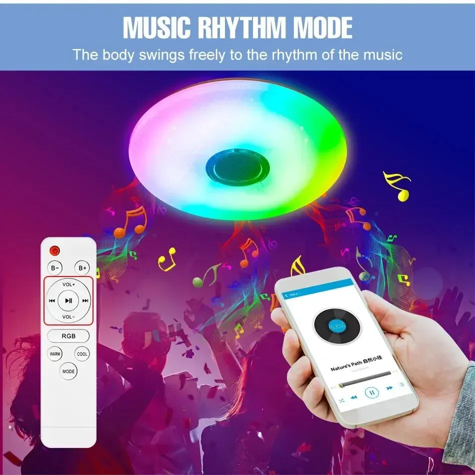 Modern Ceiling Lamps RGB Dimming Home Lighting APP Bluetooth Music Light.