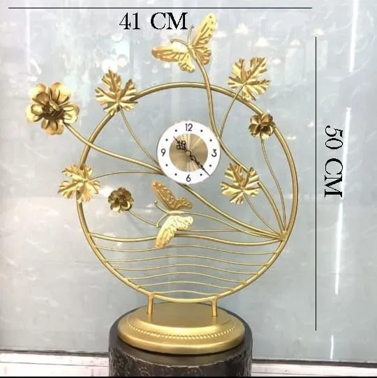 Mokshith Modern Table Clock on Stand, Decorative Desk and Shelf Clock,Butterfly Design Silent Quartz Round Large Mute Non Ticking Metal Clock Farmhouse Clock Non-Ticking (MO-14)