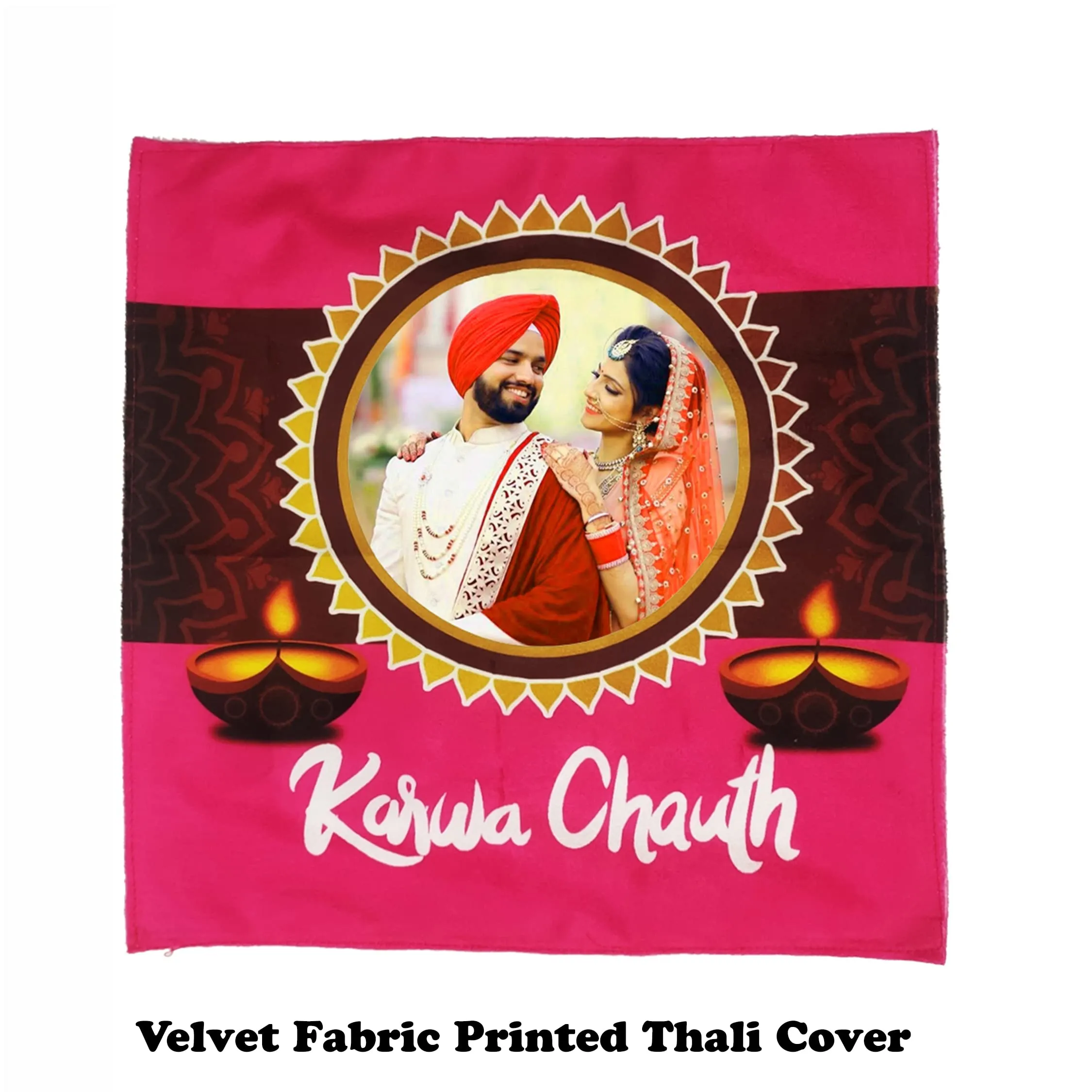 Mukesh Handicrafts Personalized/Customized Photo Karwachauth Pooja Thali Set - Gift for Wife Sister Mother & Friends