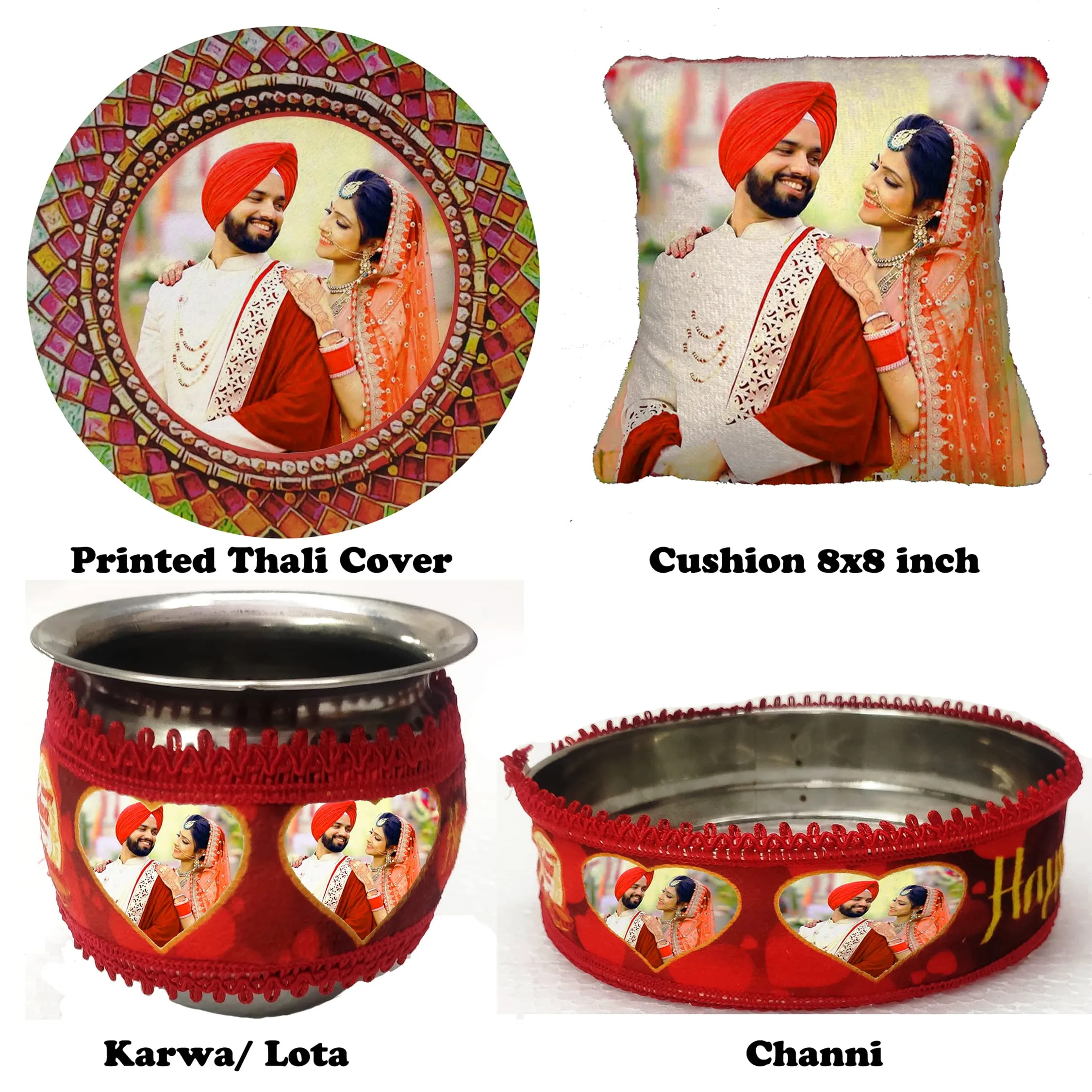 Mukesh Handicrafts Personalized/Customized Photo Karwachauth Pooja Thali Set - Gift for Wife Sister Mother & Friends
